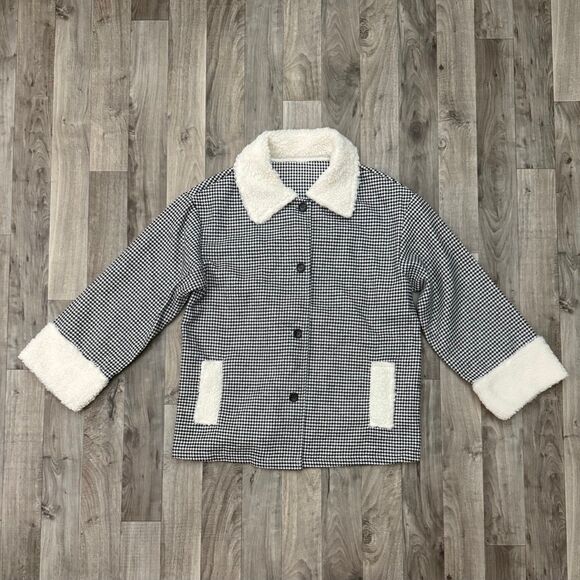 Houndstooth plaid Sherpa collar jacket - Picture 1 of 4